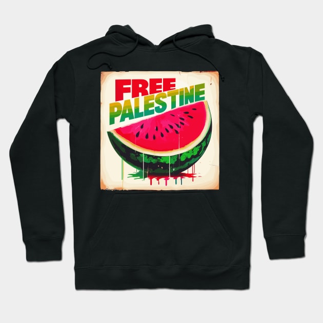 Retro Free Palestine Watermelon Hoodie by TomFrontierArt